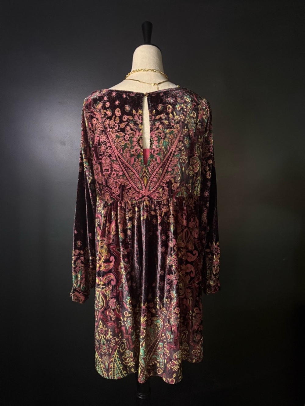 Free People Velvet Paisley Mini Dress in Burgundy Plum - Picture 4 of 4
